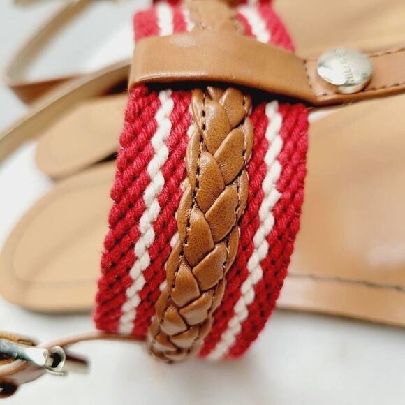 Tommy Hilfiger Sandals Womens 7.5 Preppy Nautical Thong Toe Ring Sandals Red Tan - Picture 8 of 13